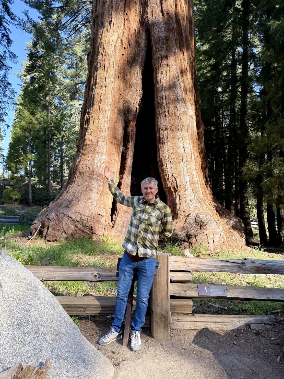 Skala? Nadal nie ta 🤏🌲 Człowiek obok sequoii zawsze wygląda jak przypadkowy dodatek. I dokładnie o to chodzi. To jedno z tych miejsc, gdzie ego naturalnie się kurczy, a respekt rośnie szybciej niż te drzewa przez pierwsze… kilkaset lat.